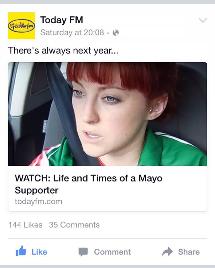 Chuffed to see @todayfmireland shared the video on their Facebook page :) whoop :) #mayo #gaa #video #viral #taylorswift #clisare