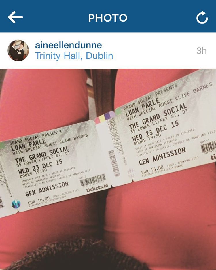 @aineellendunne has her tickets :) have you got yours? First Dublin date in over a year...December 23rd is the night folks, the eve of Christmas Eve..cannot wait!!! #dublin #grandsocial #christmas