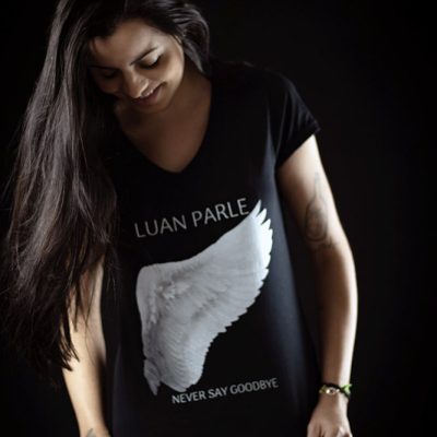Ladies Short Sleeve 'Never Say Goodbye' Tee Black - V Neck